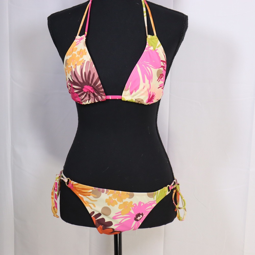 El Dorado Floral Bikini Set Medium Pink Multi Womens Triangle Tie Swimsuit
